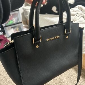Michael Kors Black Saffiano Satchel with Gold Hardware